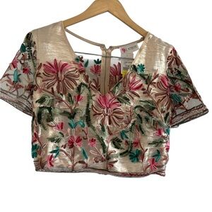 NWT L’atiste by Agaci Metallic Floral Crop Top - Cream and Pink Size L